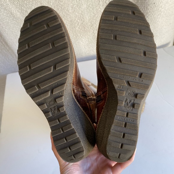 HVOFFERS🔜 8 Leather Rabbit Fur Wedge Heel Boots - Picture 6 of 8